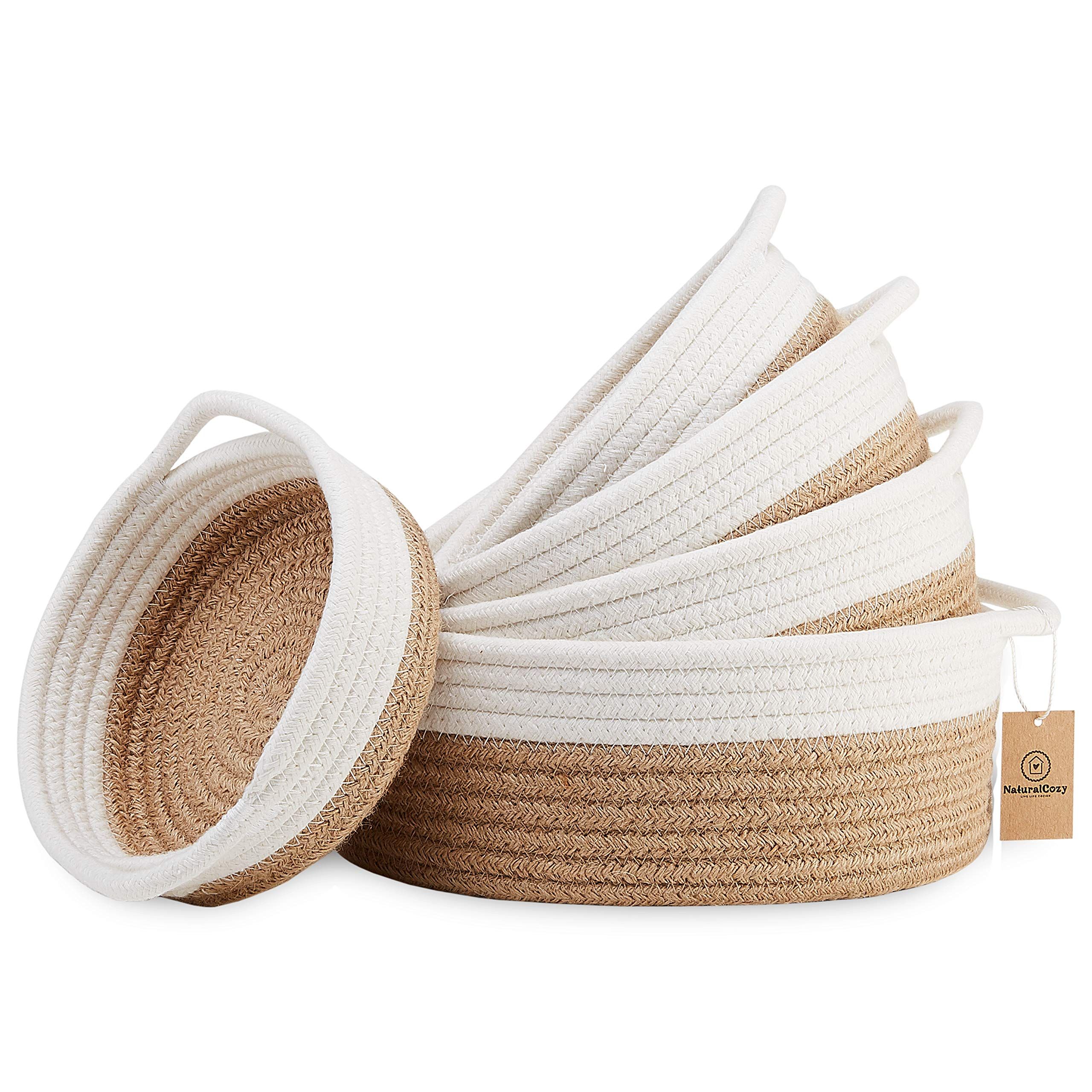 NaturalCozy 5-Piece Round Small Woven Baskets Set - 100% Natural Cotton Rope Baskets! Key Tray, K... | Amazon (US)