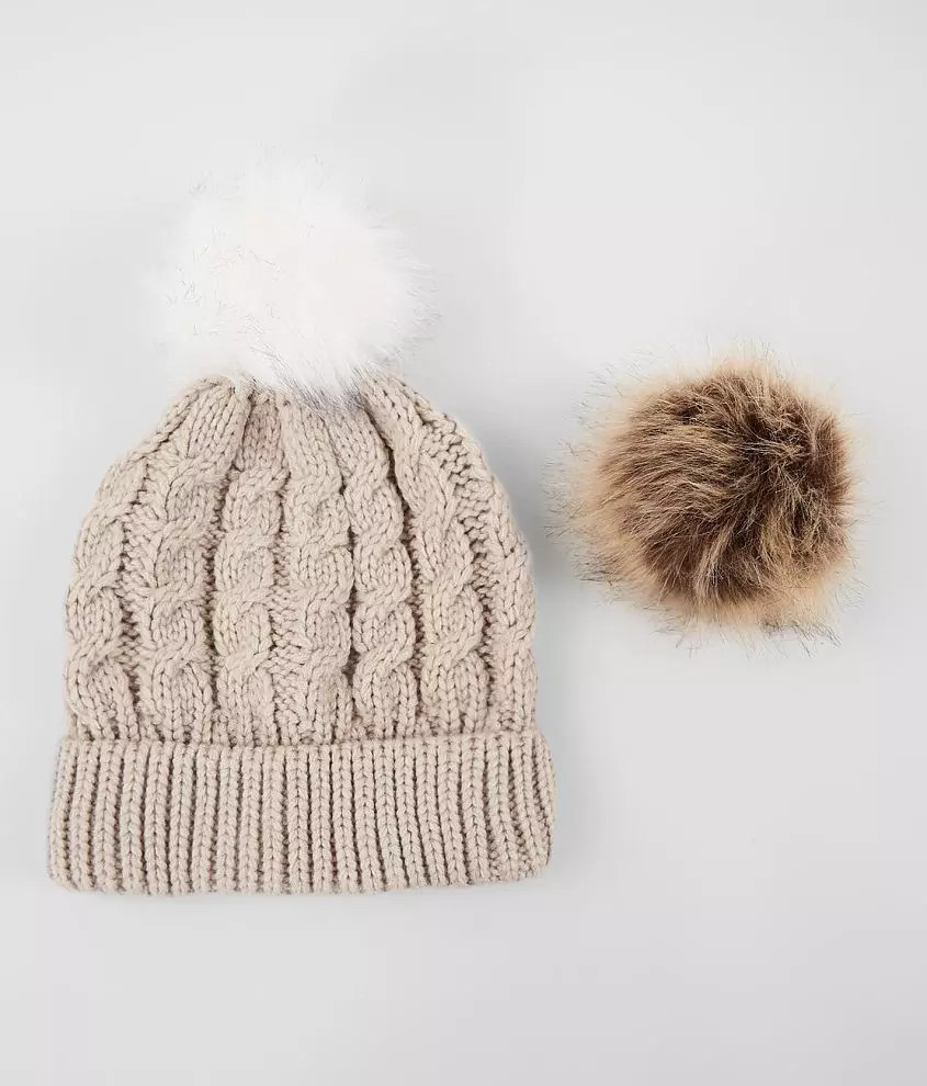 Interchangeable Pom Braided Knit Beanie | Buckle