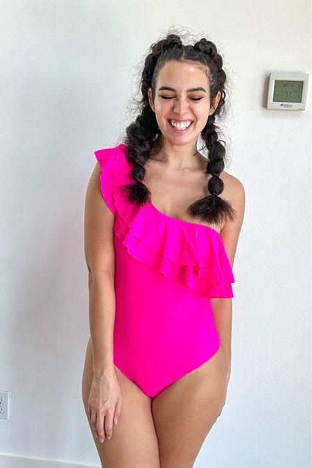 Pink one piece swimsuit off the shoulder ruffle bikini for curves from Amazon 

#LTKunder100 #LTKunder50 #LTKswim