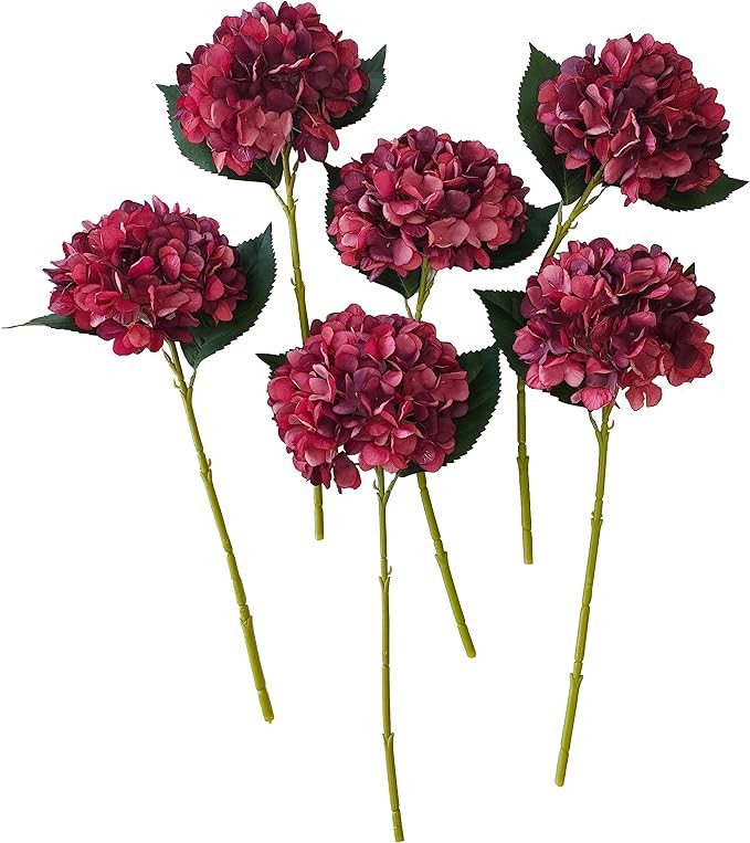 Red Hydrangea Artificial Flowers,6 Pcs Faux Hydrangea Flowers,Artificial Hydrangeas Flowers with ... | Amazon (US)