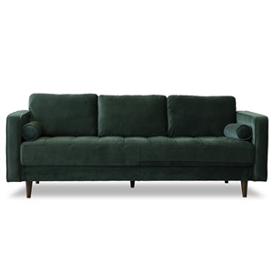 Jax Mid-Century Modern Pillow Back Velvet Sofa in green | Homesquare