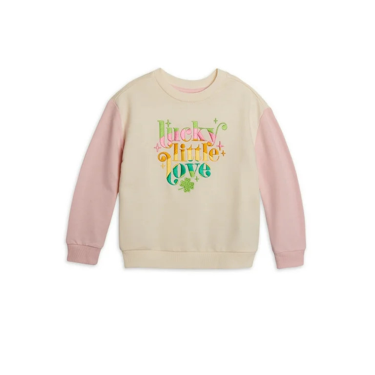 Wonder Nation Toddler Girls St Patricks Day Lucky Crewneck Sweatshirt with Long Sleeves, Sizes 2T... | Walmart (US)