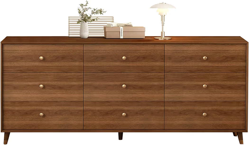 9 Drawer Dresser For Bedroom, 63 Inch Dresser for Closet with Walnut Frame, Modern Solid Wood Che... | Amazon (US)