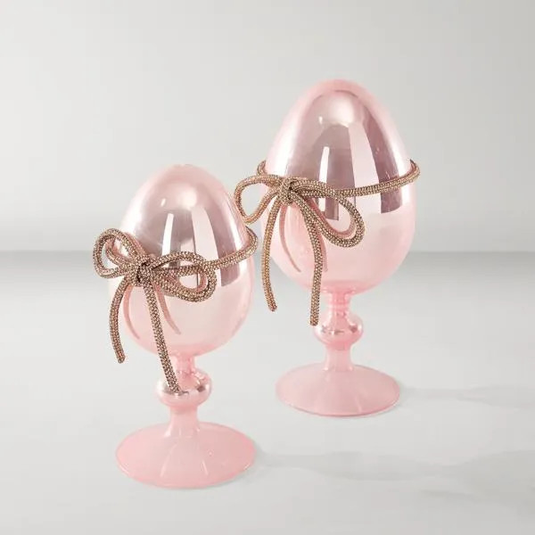 Glass Egg Set of 2 | Pink | Decor Object | Z Gallerie | Small 8"H - Large 9.5"H | Glass | Z Gallerie