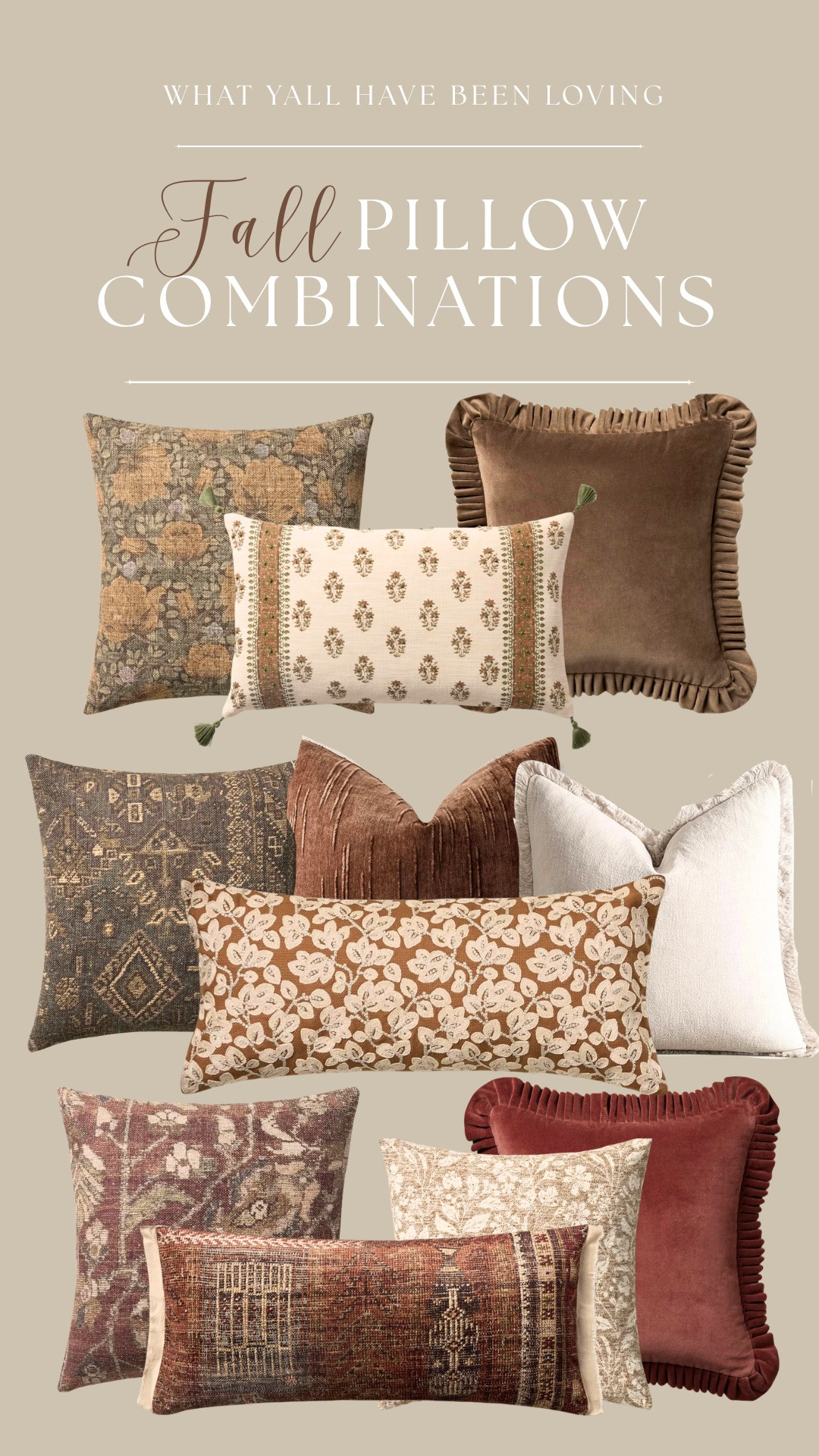 Throw Pillows I would add in my home this fall. Loving the different layers and textures on these! 




home decor, fall decor, throw pillows, fall inspo, layering pillows, new home 

 #LTKSeasonal #LTKHome