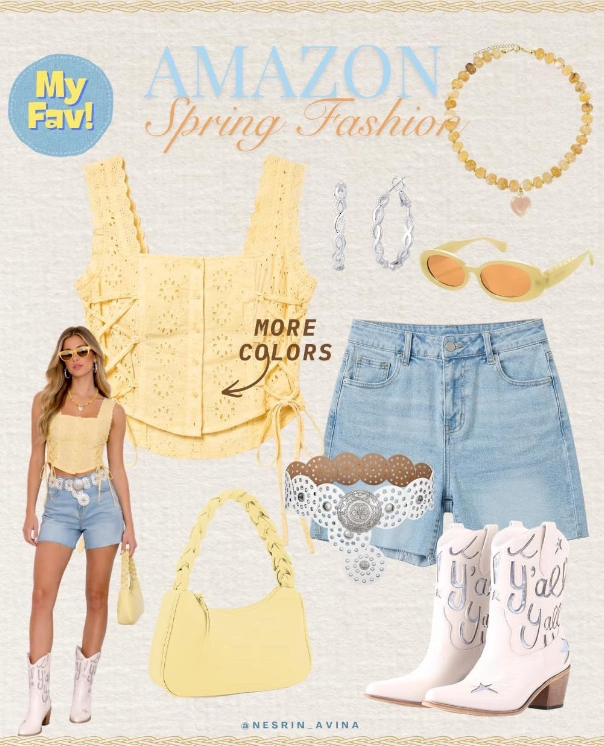 amazon favorites 
country concert

jeans shorts
 denim shorts 
yellow 