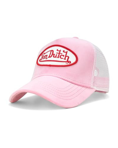Von Dutch Unisex Trucker Hat - Plush Curved Bill Mesh Back Retro Classic Adjustable Snapback Baseball Cap for Men and Women, Size One Size, Pink Tint | Amazon (US)