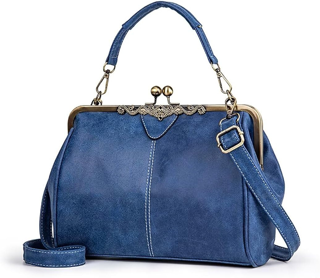 Handbag for Women Leather Shoulder Bag Kiss Lock Top Handle Satchel Purse Vintage Crossbody Bag E... | Amazon (US)