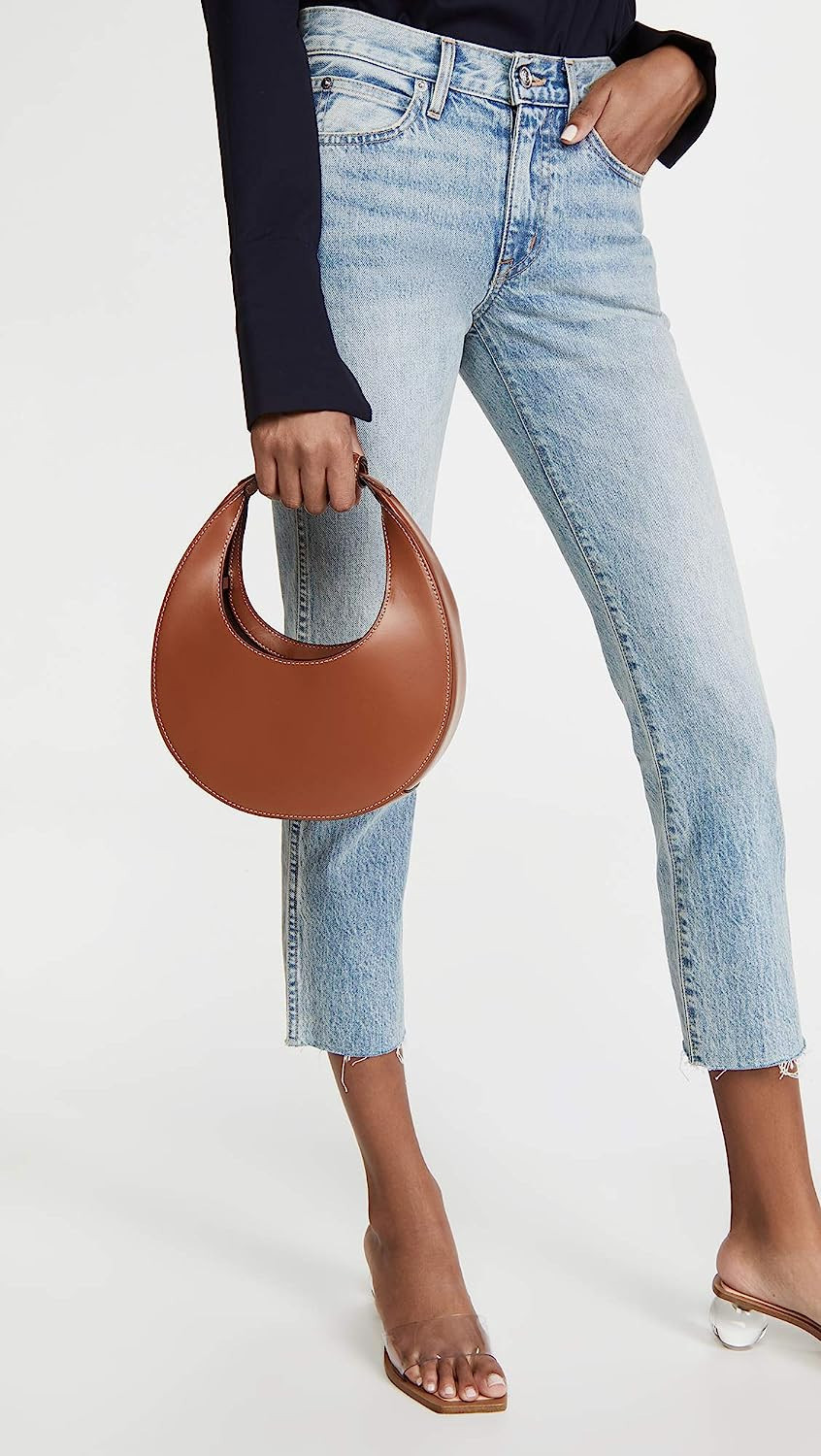 Staud Women Mini Moon Detachable Crossbody Strap Leather Suede Handbag Tan OS | Shop Simon