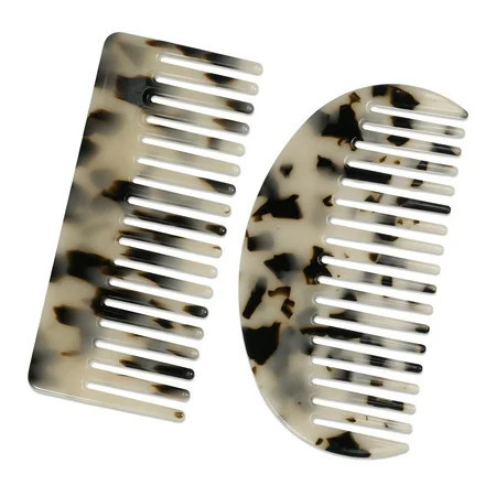 Unique Bargains 2pcs Acetate Wide Comb Wide Tooth Comb for Curly Wet Hair Thick Tooth Comb Beige Black 4.61 x1.97 | Walmart (US)