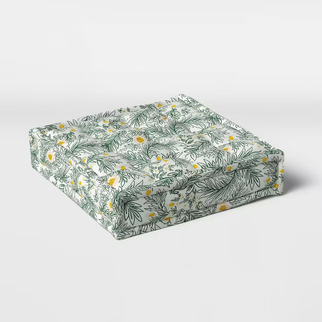 Spring Floral Outdoor Floor Cushion DuraSeason Fabric™ Green - Opalhouse™ | Target