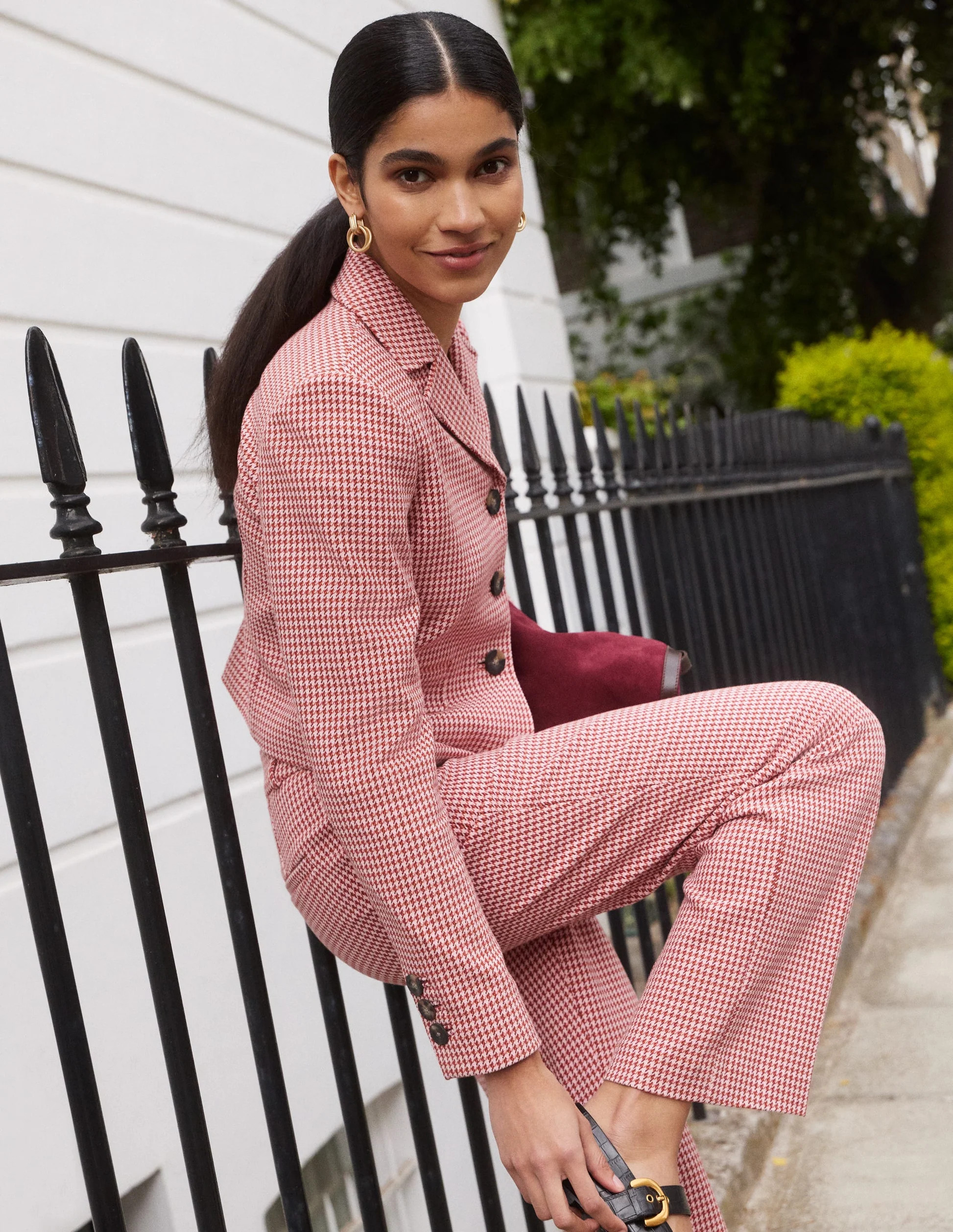 Dartmouth Cotton Blazer-Pink and Brown Puppytooth | Boden (US)