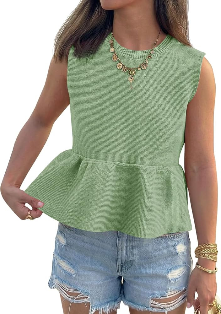 Saodimallsu Womens Peplum Tank Tops Ribbed Knit Babydoll Sleeveless Crop Tops Sweater Vest 2026 C... | Amazon (US)