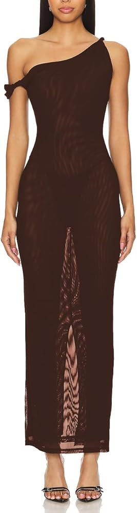 JLCNCUE Women's Sexy Mesh Twist Bodycon Maxi Dress Sleeveless One Shoulder Swimsuit Cover Ups Bac... | Amazon (US)