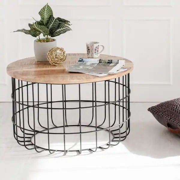 Carbon Loft Chessor Black and Natural Wood Cage Coffee Table | Bed Bath & Beyond