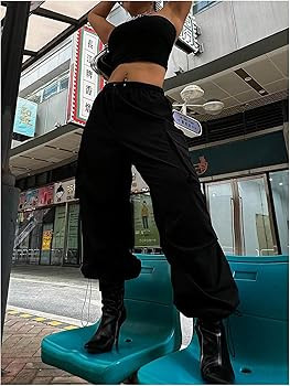 Verdusa Women's Plus Size Cargo Pants Drawstring High Waist Flap Pocket Loose Trousers | Amazon (US)