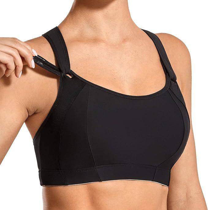 SYROKAN Women's Front Adjustable Lightly Padded Wirefree Racerback High Impact Sports Bra | Amazon (US)