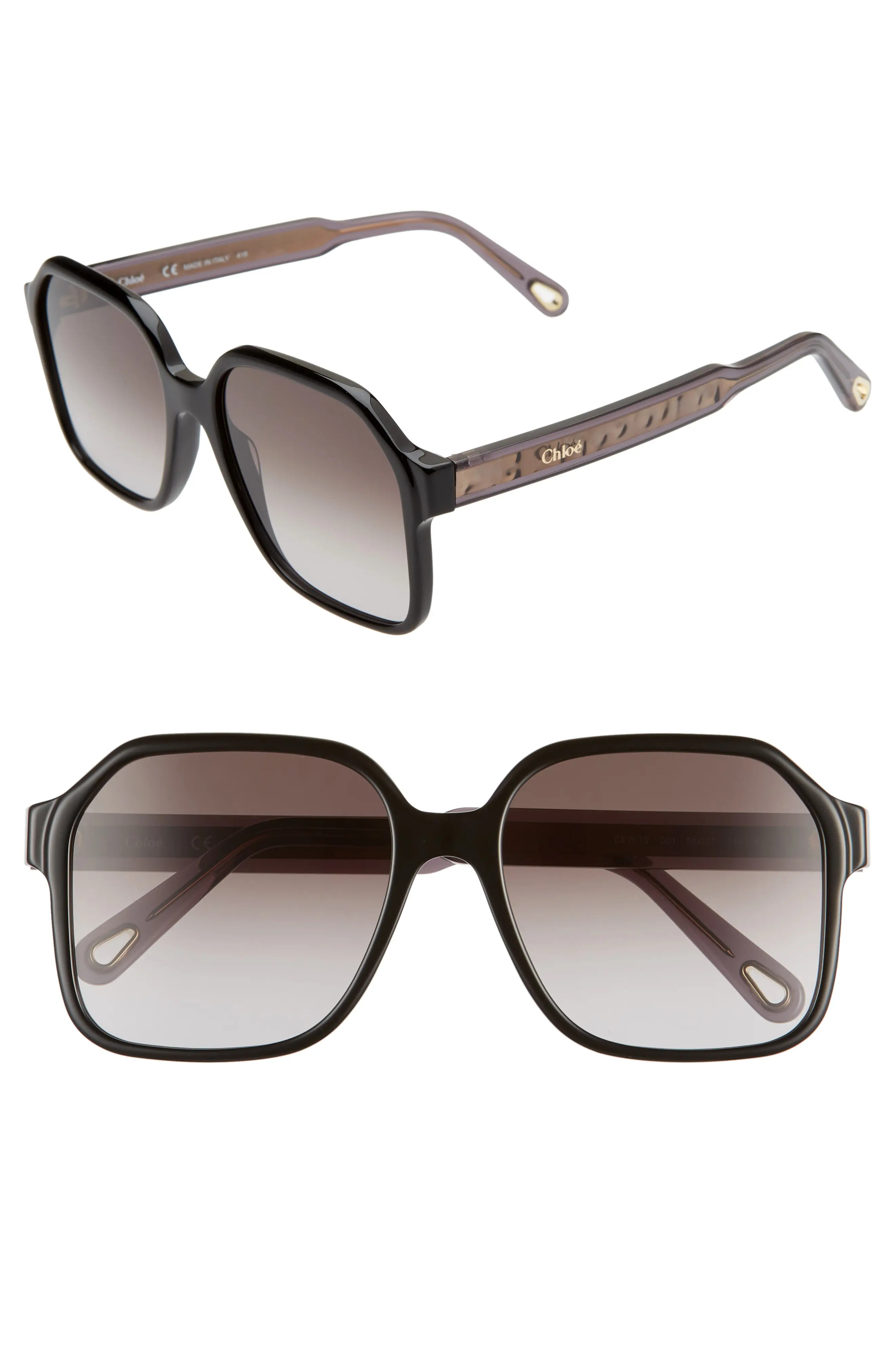Women's Chloe Willow 56mm Gradient Rectangular Sunglasses - Black | Nordstrom