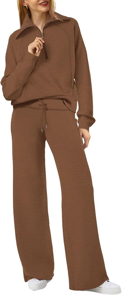 XIEERDUO Lounge Sets For Women 2 Piece Outfits Half Zip Sweatshirt And Wide Leg Sweatpant 2024 Sw... | Amazon (US)
