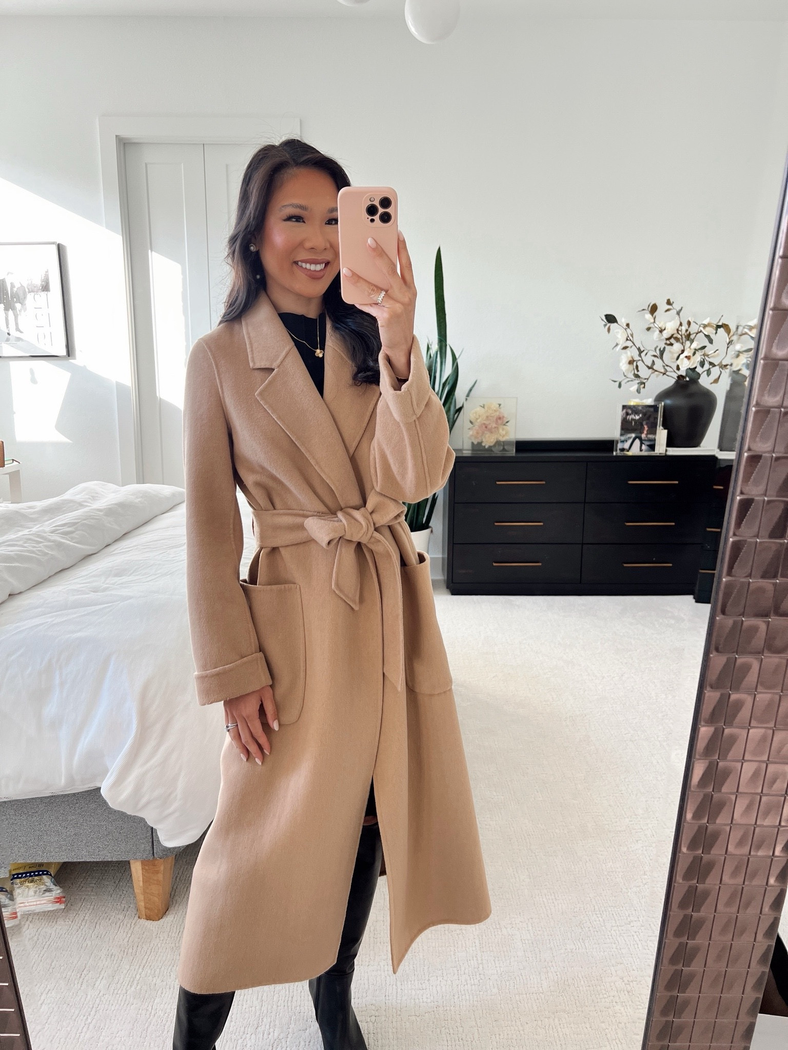 Winter outfit with tan wrap coat paired with black dress and knee high boots. Coat is on sale for 30% off and I love the quality of it! Keeps me so warm 

#LTKSeasonal #LTKStyleTip #LTKSaleAlert