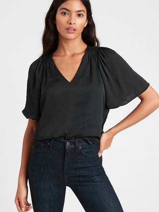 Satin Flutter-Sleeve Top | Banana Republic (US)