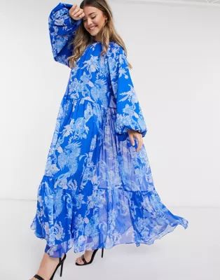 ASOS EDITION oversized maxi dress in blue phoenix floral print | ASOS (Global)