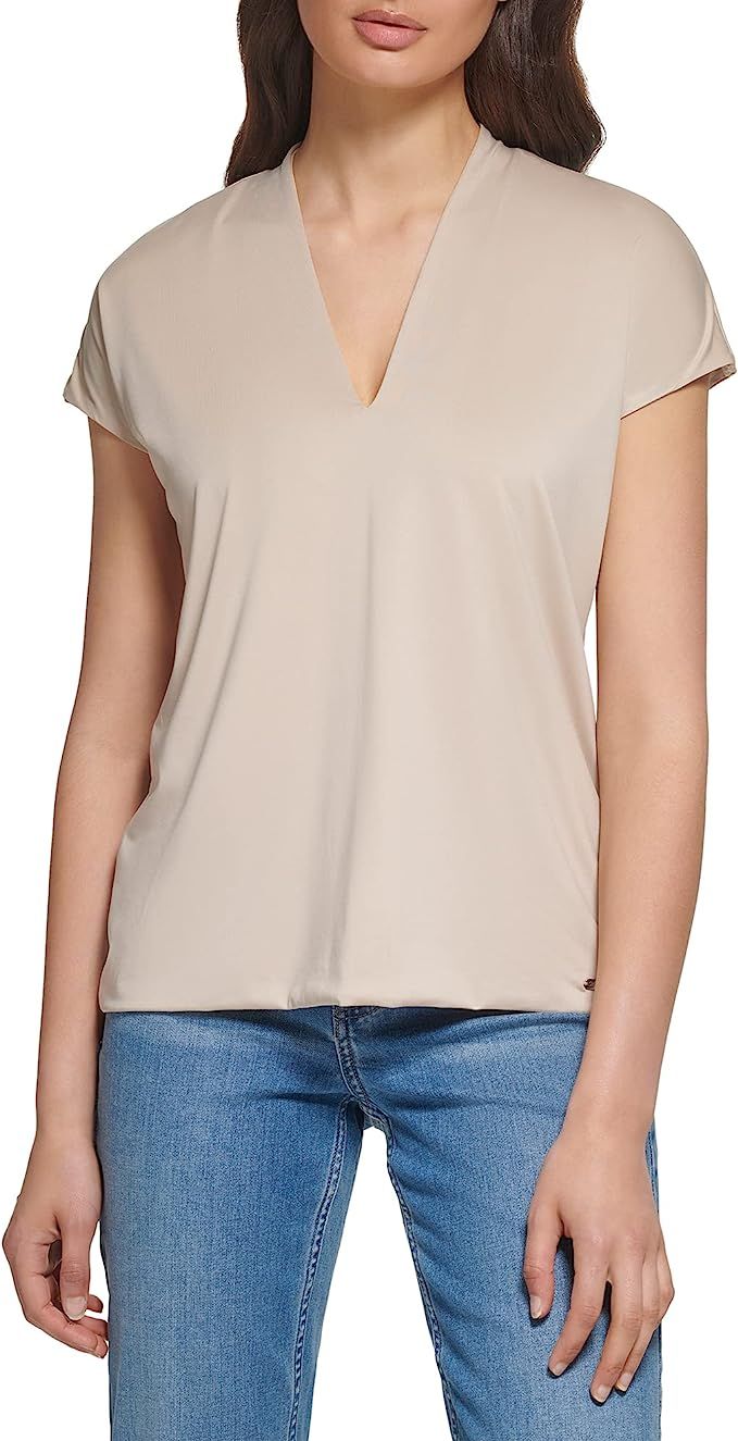 Calvin Klein Women's Missy Soft Everyday V-Neck Featherweight Jersey Shirt | Amazon (US)