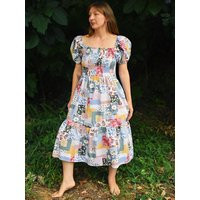 Patchwork Meadow, Floral Prairie Dress, Cotton Smocked Bodice, Vintage-Inspired Midi Handmade Fashion | Etsy (US)