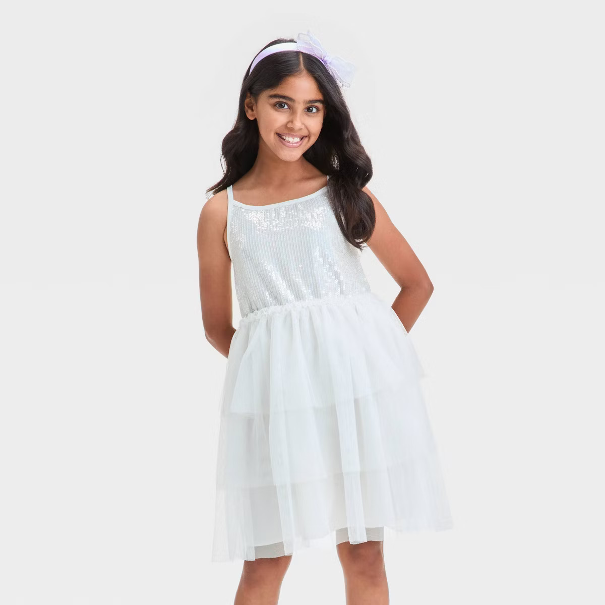 Girls' Sleeveless Tiered Tulle Sequin Dress - Cat & Jack™ White | Target