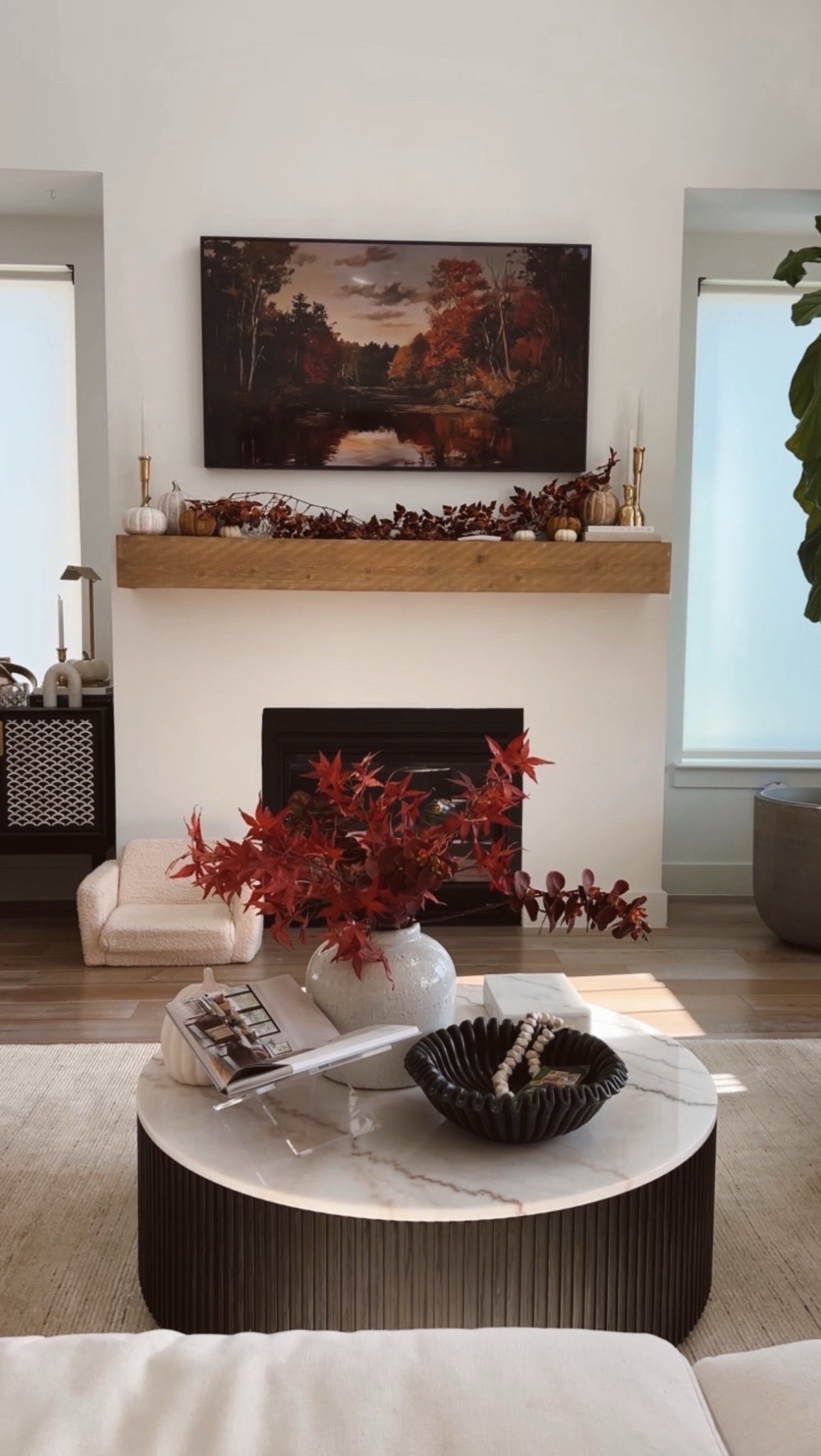 Fall living room with faux leaves, fall frame TV art, faux pumpkins, and more. Love the simplicity and look for the season!

#LTKHome #LTKSeasonal