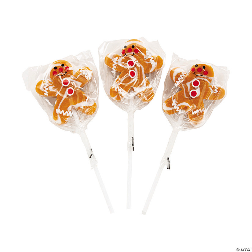 2" 7 oz. Gingerbread Man-Shaped Swirl Cherry Lollipops - 12 Pc. | Oriental Trading Company