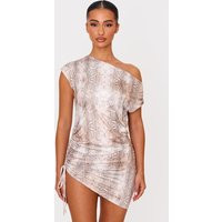 Petite Snake Print Off The Shoulder Double Layer Mini Dress | PrettyLittleThing US