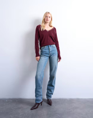 Topshop Tall - Kort - Rechte jeans met hoge taille in middenblauw | ASOS | ASOS (Global)