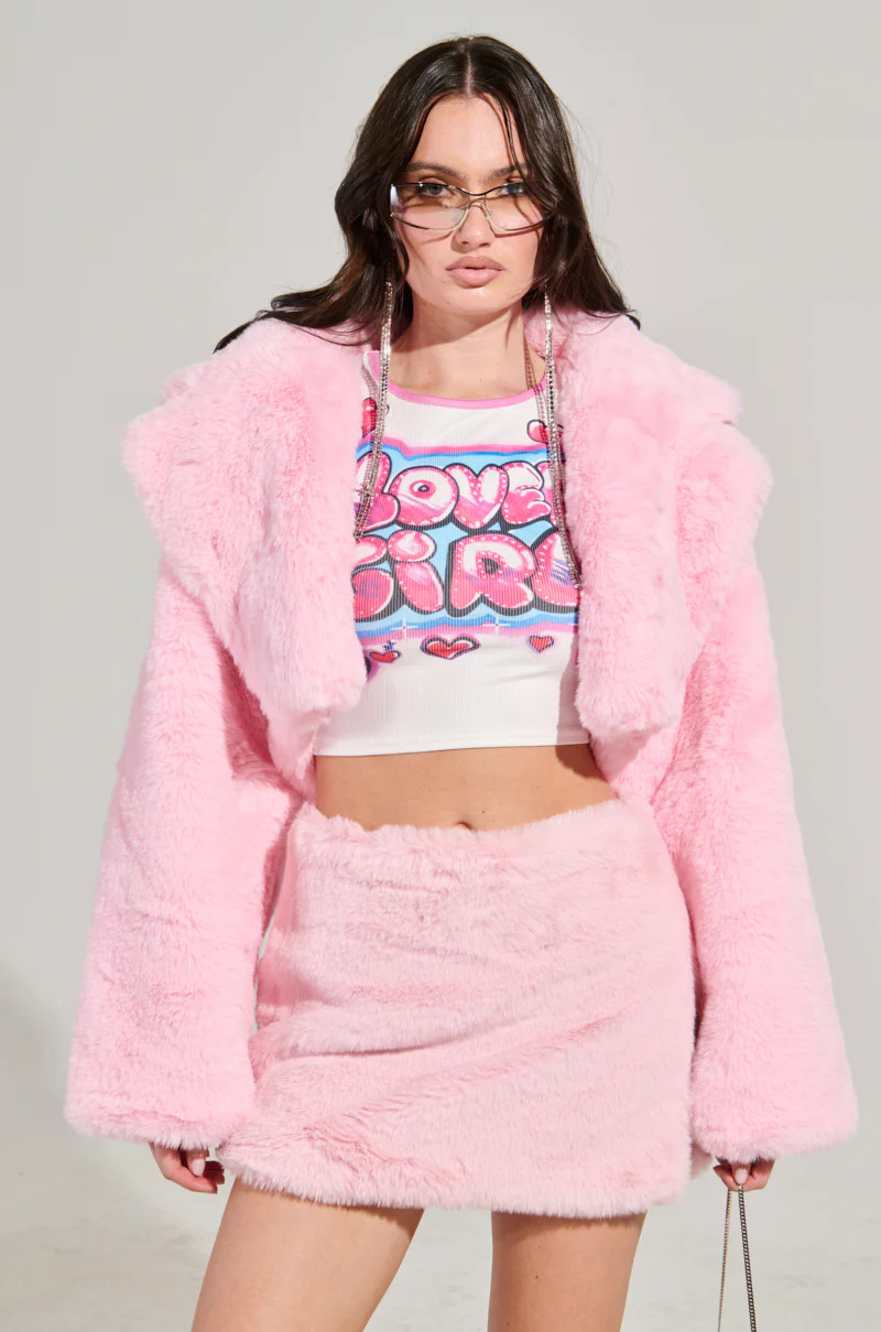POPPY CROPPED FUR COAT IN LIGHT PINK | AKIRA