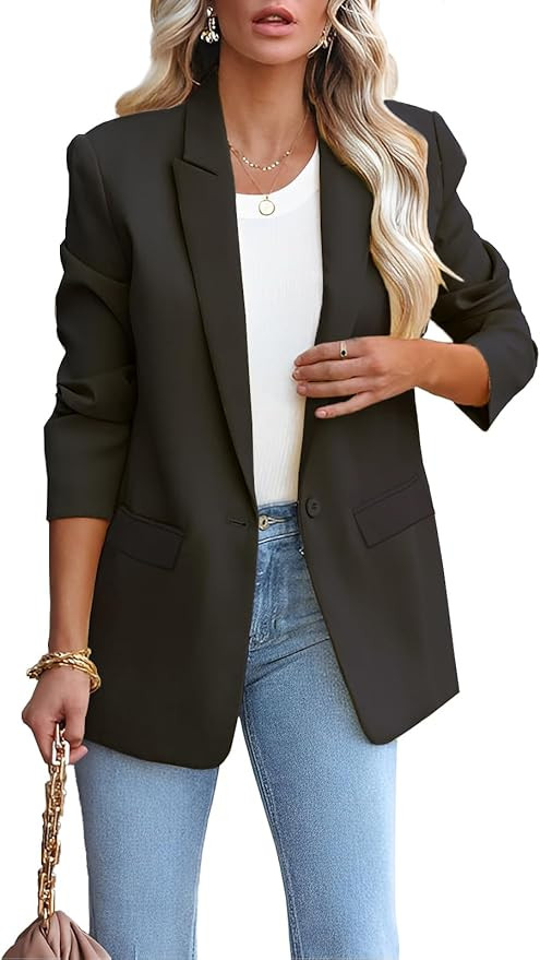 Womens Casual Loose Blazers Long Sleeve Pockets Work Office Jacket Blazer | Amazon (US)