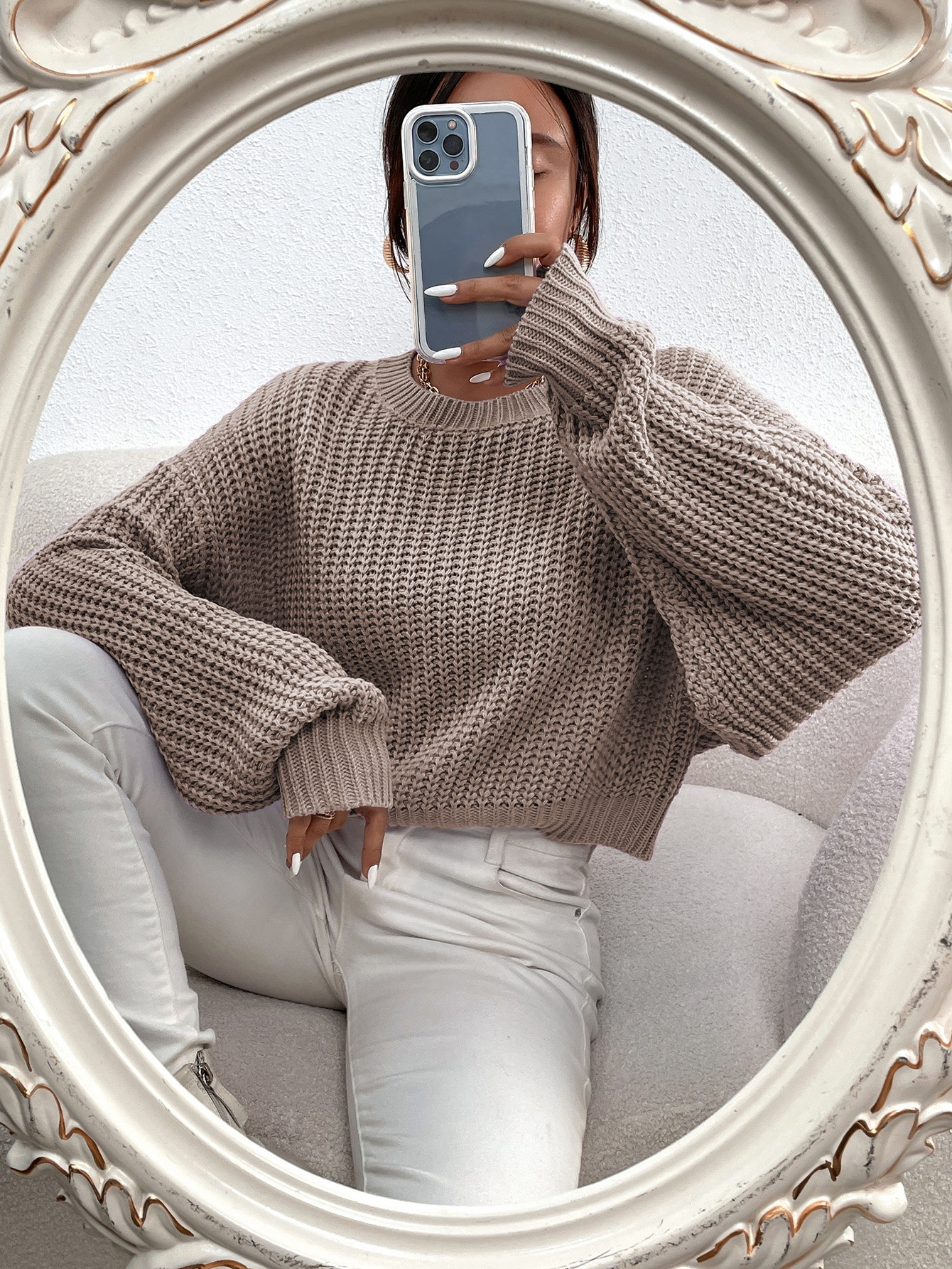 SHEIN Frenchy Solid Ribbed Knit Drop Shoulder Sweater | SHEIN