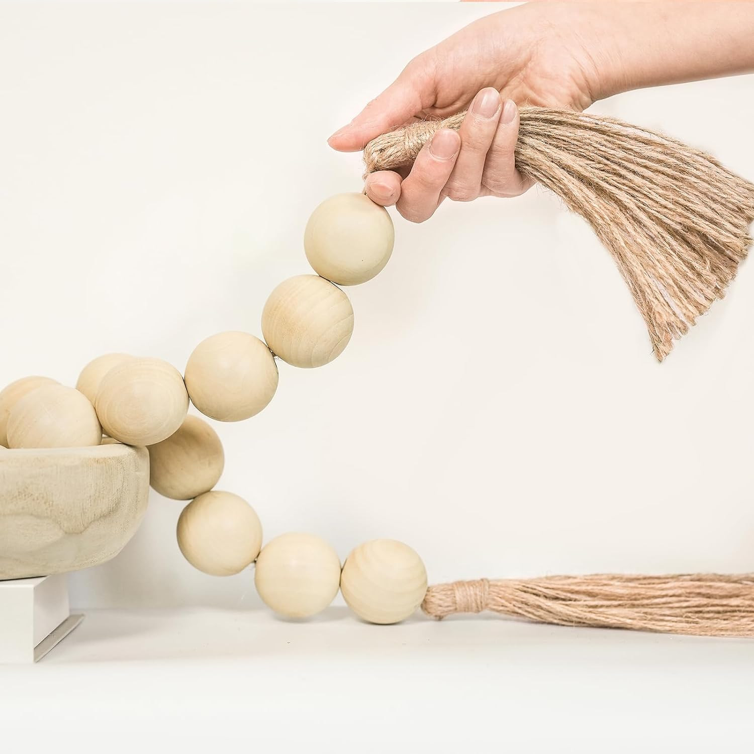 Extra Large Wood Bead Garland with 1.6" Diameter Wood Beads, Wooden Beads Garland with Tassels, Decorative Beads, Farmhouse Beads Home Decor (Nature Beige, 41 Inches) | Amazon (US)