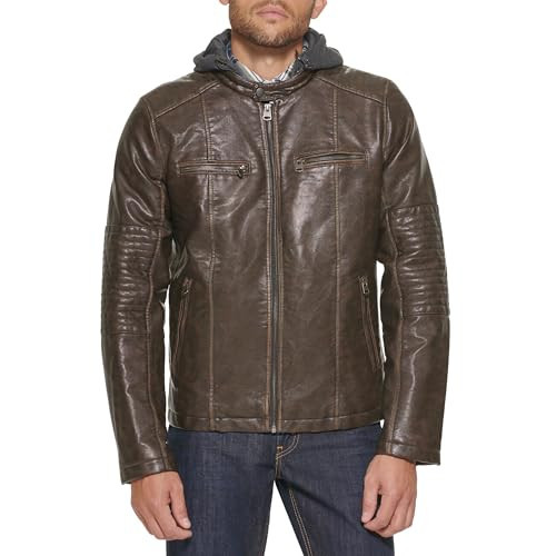 Levi's Men's Faux Leather Racer Jacket Coat, Brown, M | Amazon (US)