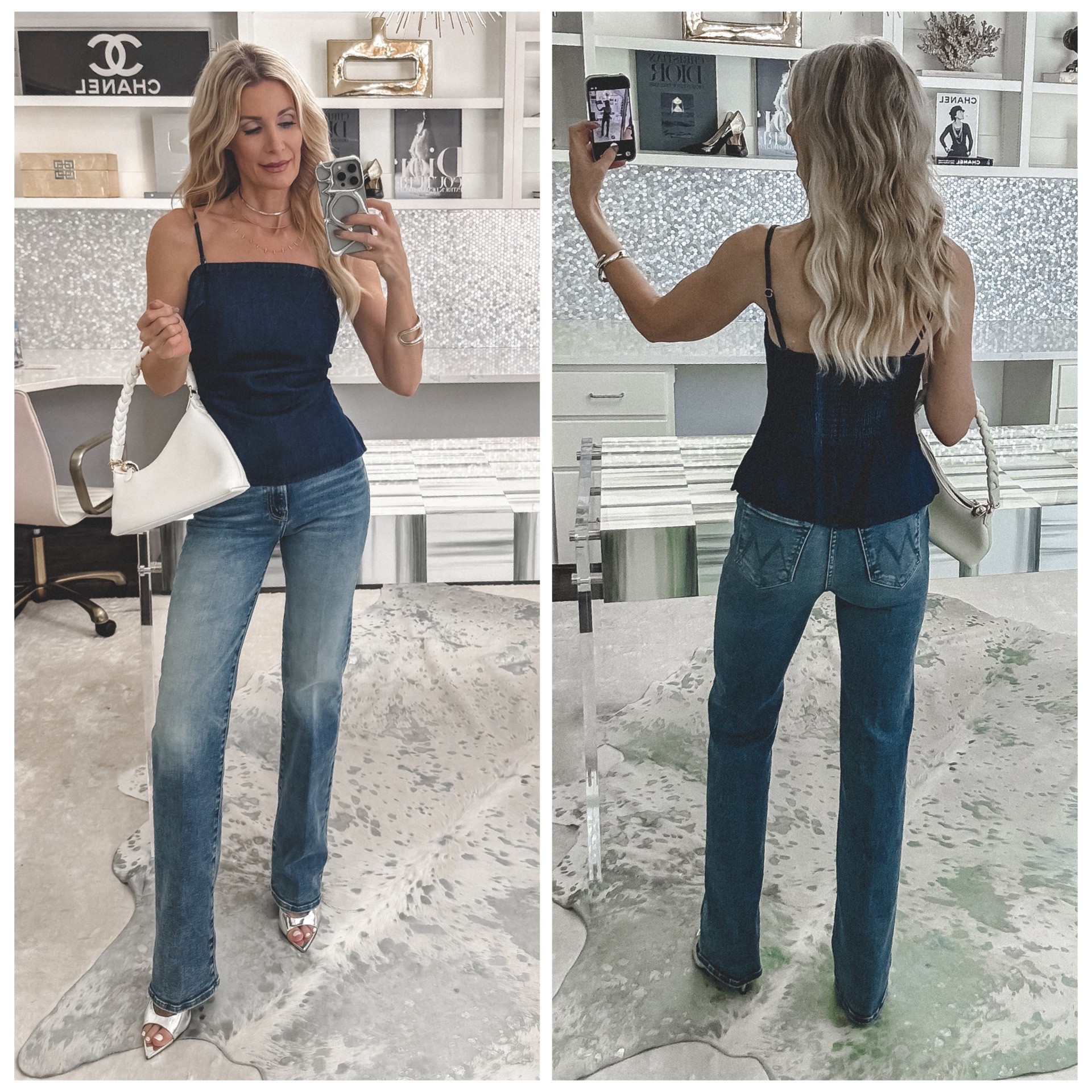Denim on denim is such a chic trend right now, and these new Mother jeans create the longest leanest silhouette ✨ Love the floor skimming length with heels and this flattering gathered Madewell top. Size 24 in jeans. #DenimOnDenim #MotherJeans #GirlsNightOut 

#LTKSeasonal#LTKOver40 

 

#LTKootd #LTKxMadewell