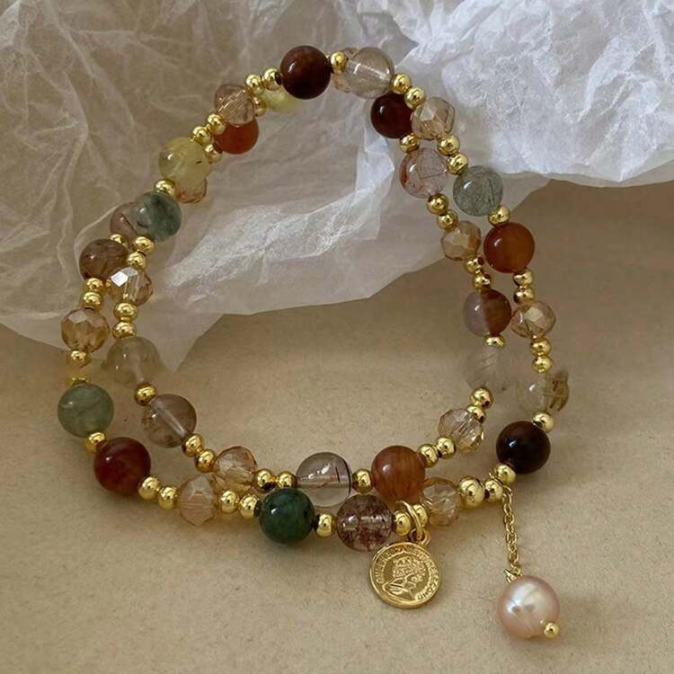 1 pièce Bracelet vintage en perles à double couche en cristal et perles pour femmes (couleur de... | SHEIN
