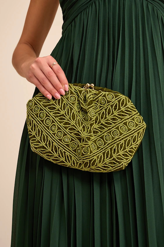 Faelynn Green Velvet Beaded Clutch | Lulus