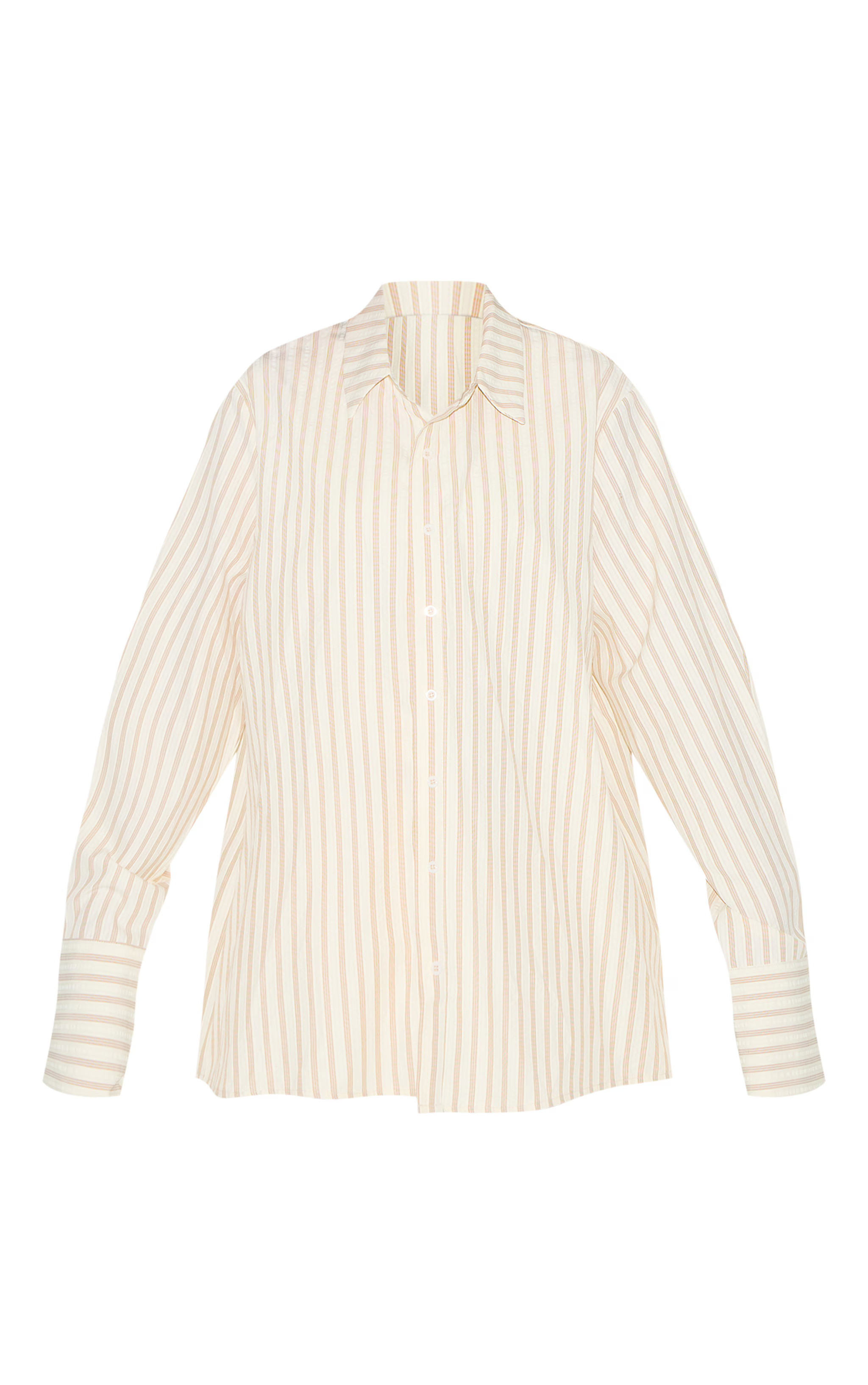 Cream Oversized Stripe Cuff Shirt | PrettyLittleThing US