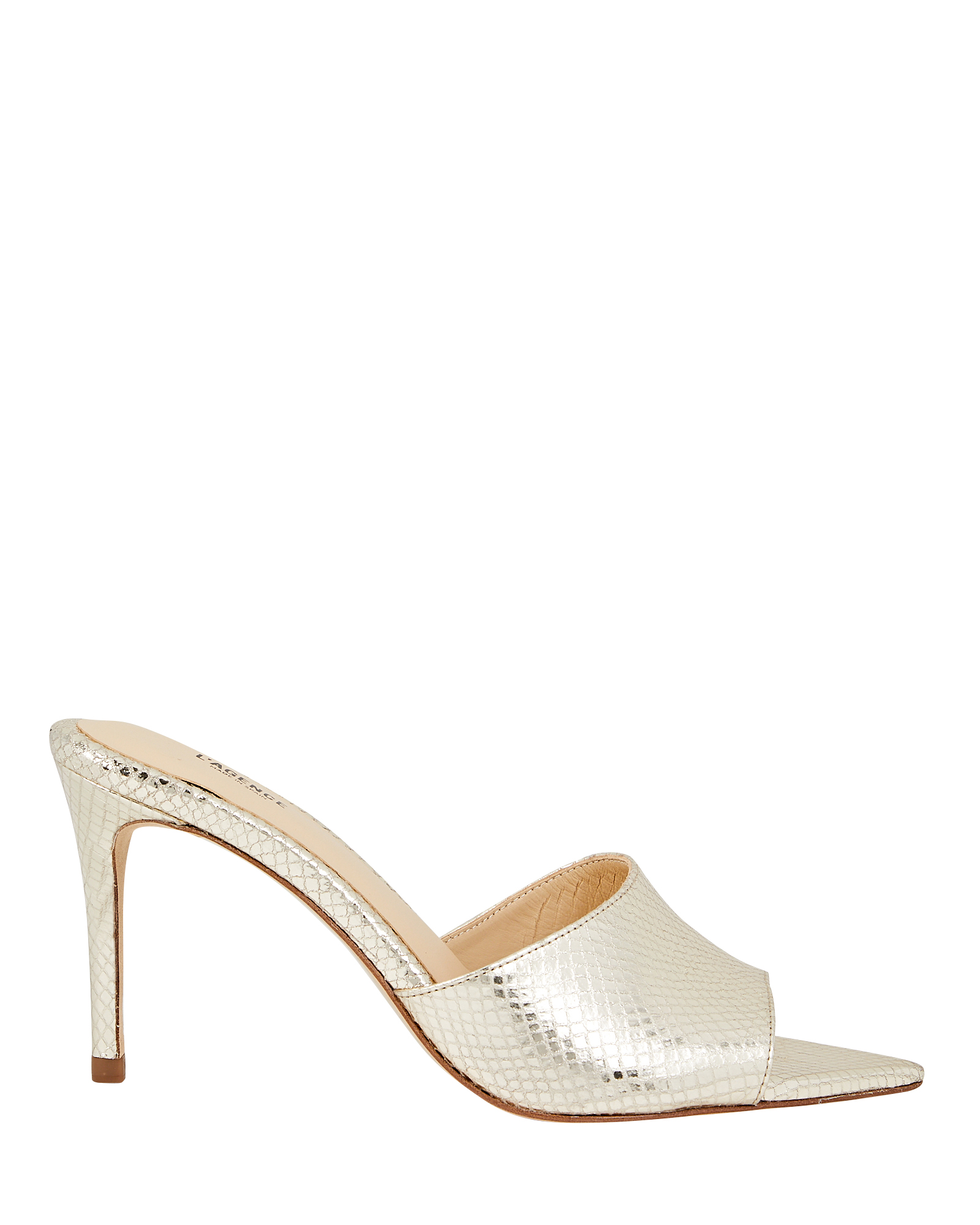 L'Agence Lolita Open Toe Snake Embossed Mules, Gold 38 | INTERMIX