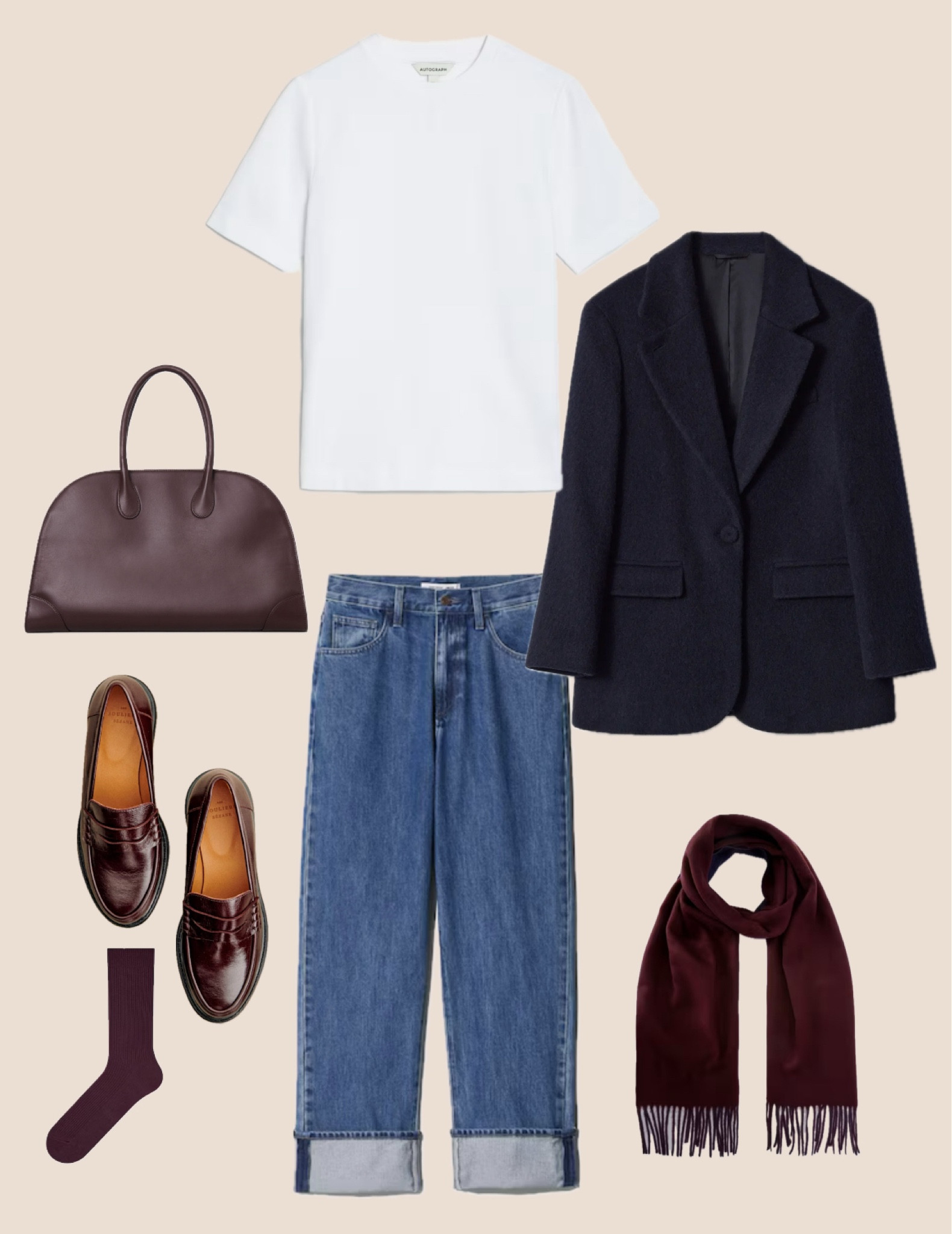 Wool blazer outfit, smart casual outfit, high street style, loafers, Cos, & Other Stories, Uniqlo, denim, cosy outfit, burgundy accessories, white tshirt, December outfit, layering  

  

#LTKuk #LTKwinter #LTKstyletip #LTKWinterSale #LTKwinter #LTKuk
