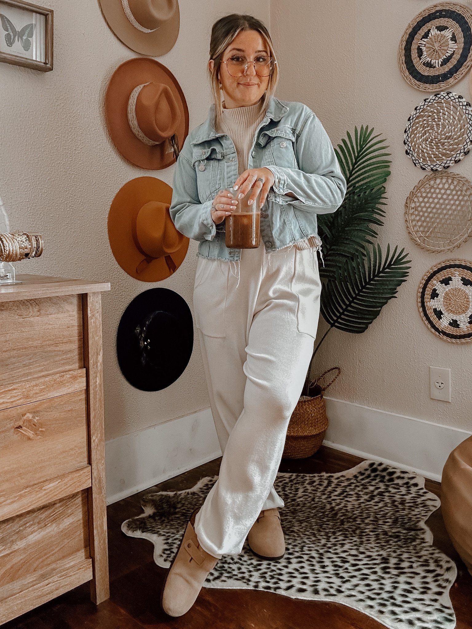 Comfy casual teacher everyday outfit idea. Comfy office outfit idea. Two piece freya set. Wearing size small. Denim jacket size small. Clog mules TTS. 

#LTKSeasonal #LTKU #LTKFind