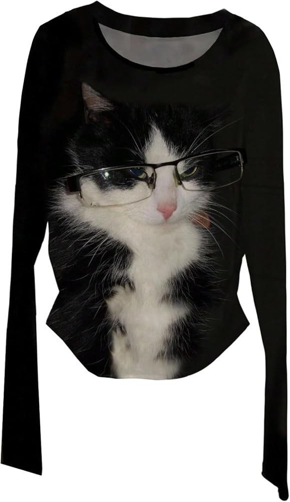 SOLY HUX Women's Graphic Tees Cute Cat Print Long Sleeve T Shirt Casual Slim Fitted Tops | Amazon (US)