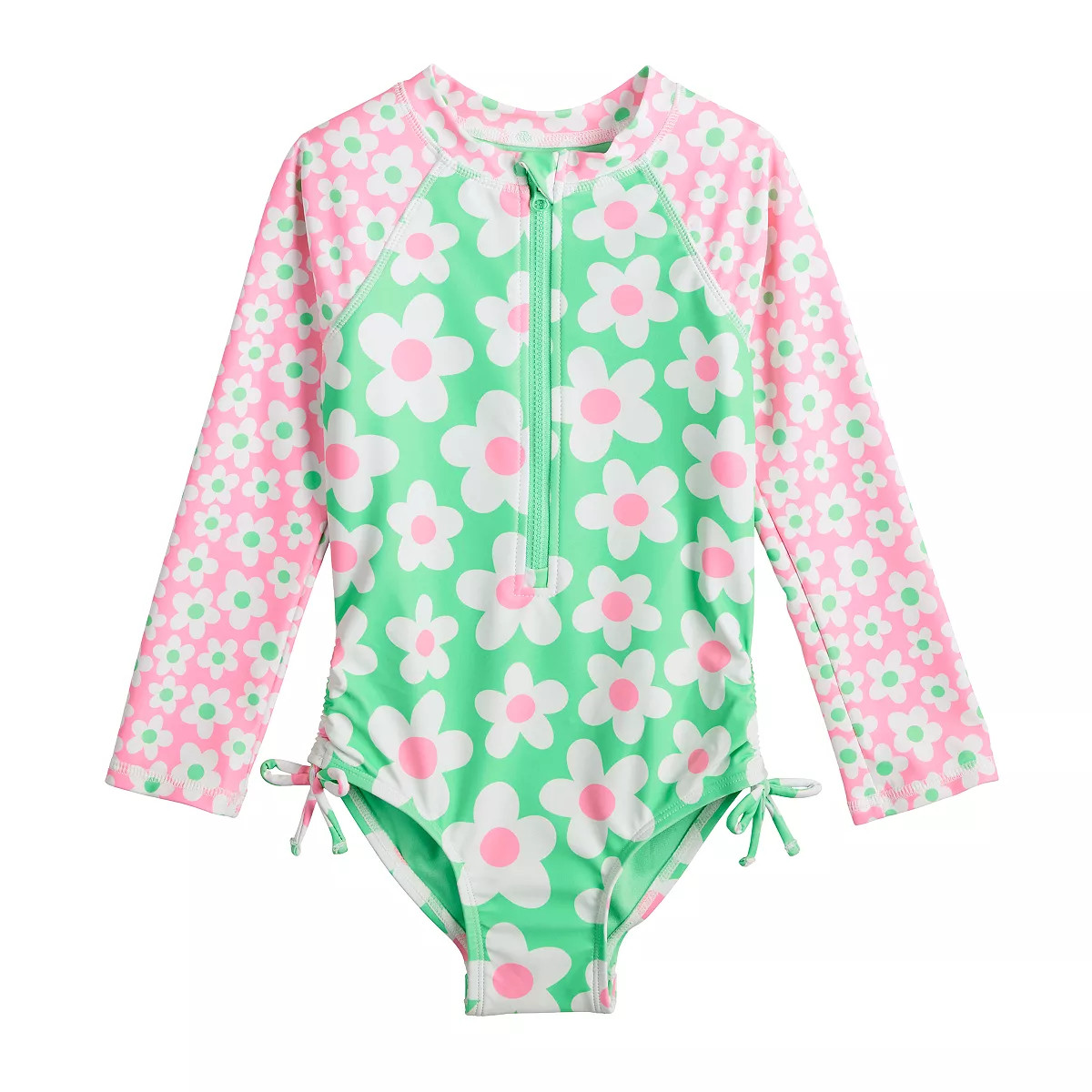Baby & Toddler Girl Jumping Beans® One-Piece Long Sleeve Zip-Up Swim Rash Guard | Kohl's