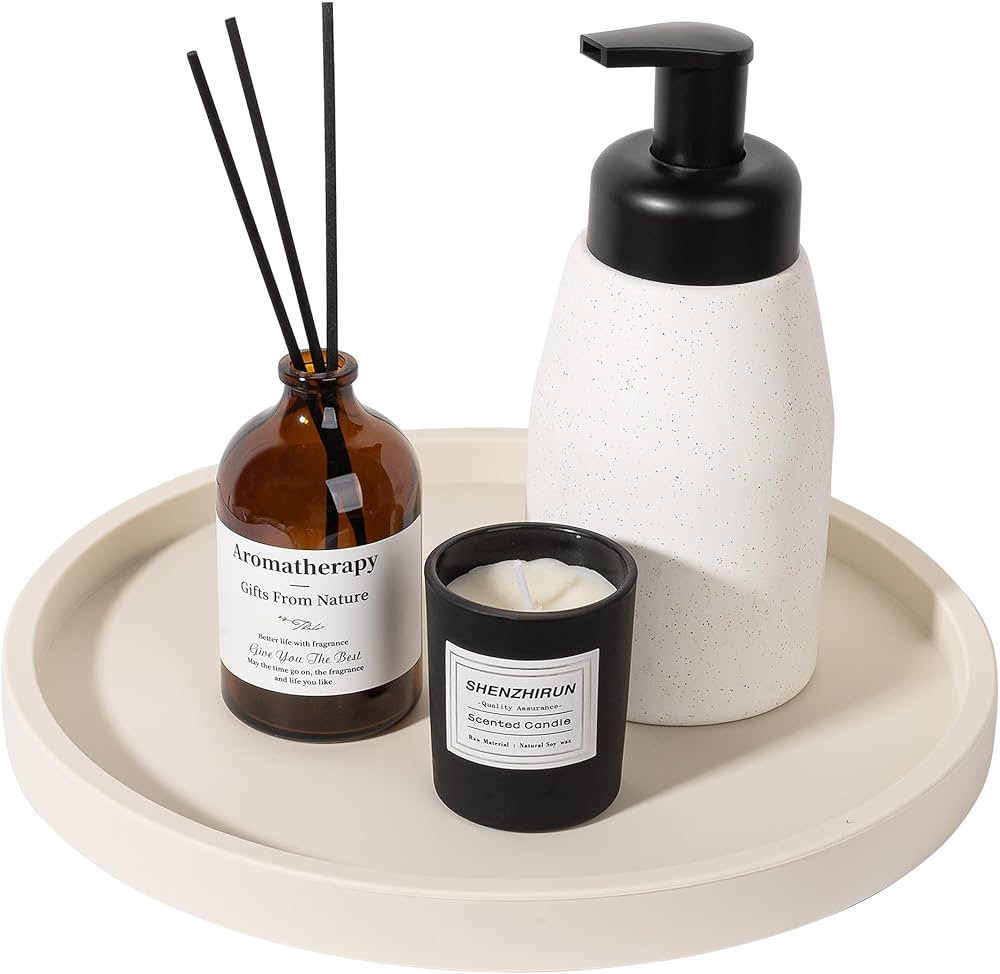 Silicone Bathroom Tray Round Vanity Tray Decorative Soap Holder Kitchen Countertop Organizer Coff... | Amazon (US)