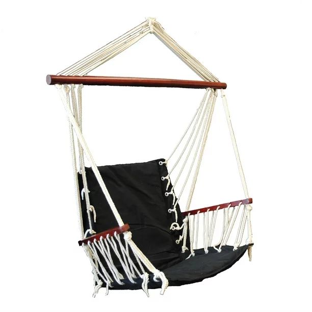 OMNI Patio Swing Seat Hanging Hammock Cotton Rope Chair With Cushion Seat - Black - Walmart.com | Walmart (US)