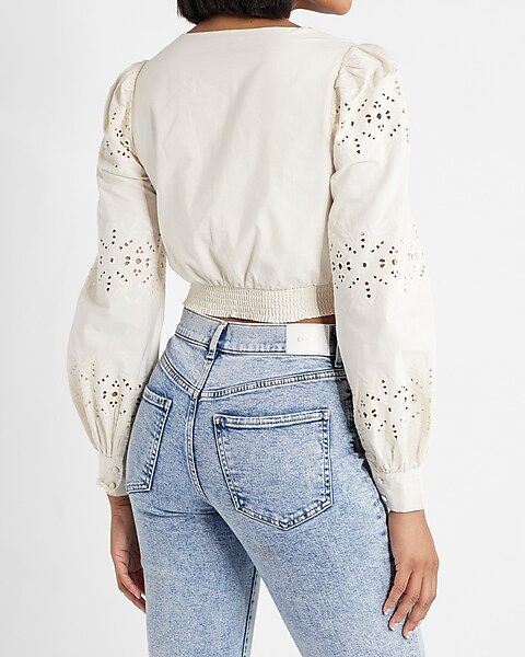 Embroidered Eyelet Sleeve Cropped Top | Express